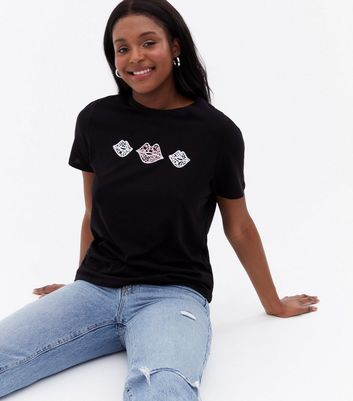 Black Leopard Print Lips Crew Neck T 