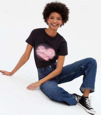 Black Logo Positive Energy Heart T Shirt New Look