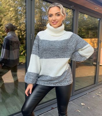 Click to view product details and reviews for Ax Paris Grey Colour Block Roll Neck Jumper New Look.