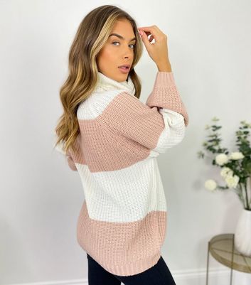 Click to view product details and reviews for Ax Paris Mid Pink Colour Block Roll Neck Jumper New Look.