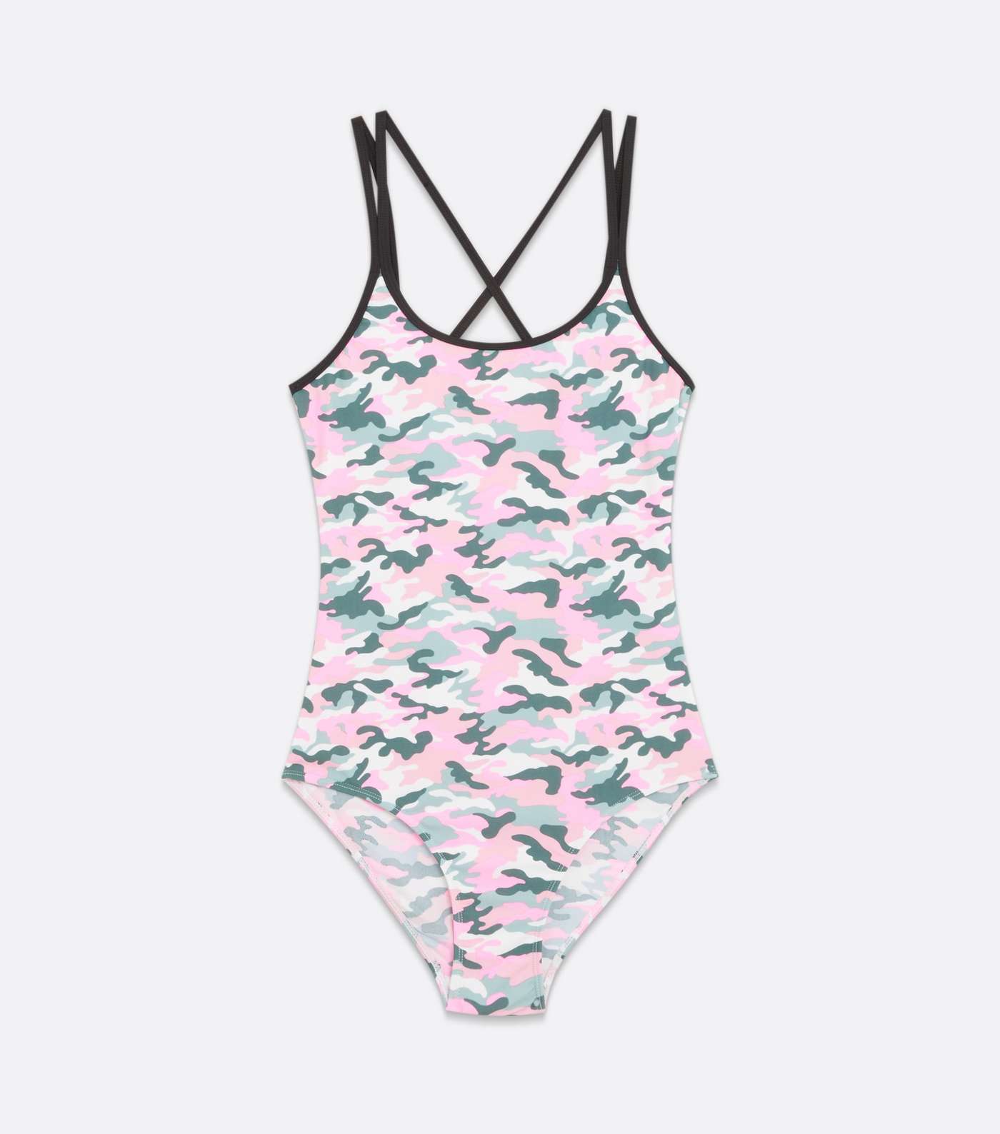Girls Pink Camo Strappy Back Swimsuit