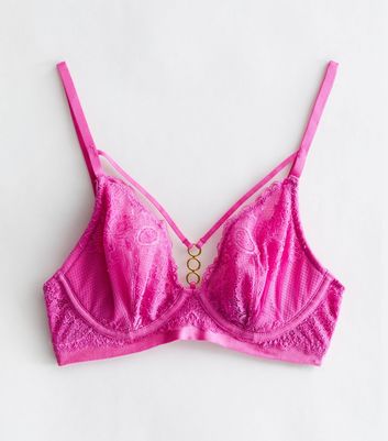 Bright Pink Lace Long Demi Bra New Look