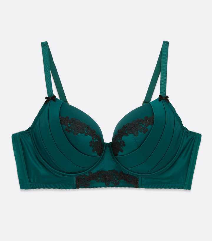 Shyaway Susie Demi Coverage Green Lace Under wired Padded Pushup Bra - Green