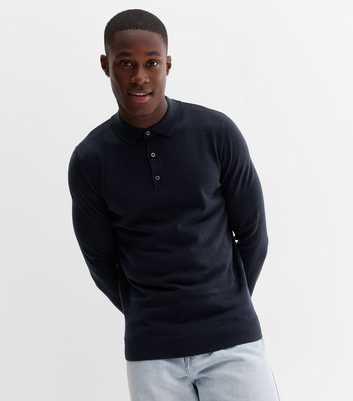 Navy Long Sleeve Slim Fit Polo Jumper