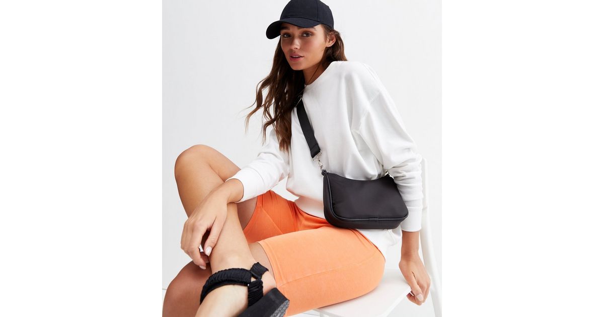 Bright Orange Acid Wash Cycling Shorts New Look