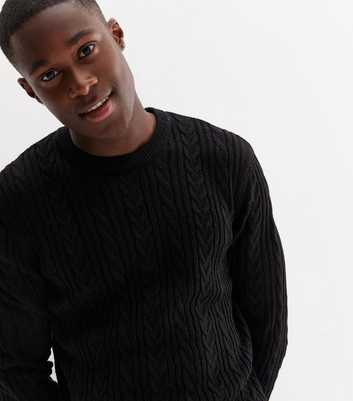 Black Cable Knit Long Sleeve Crew Neck Jumper