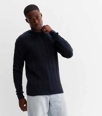 Navy Cable Knit Long Sleeve Crew Neck Jumper