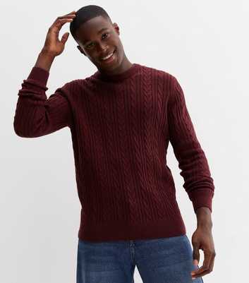 Burgundy Cable Knit Long Sleeve Crew Neck Jumper