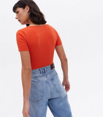 orange ribbed bodysuit