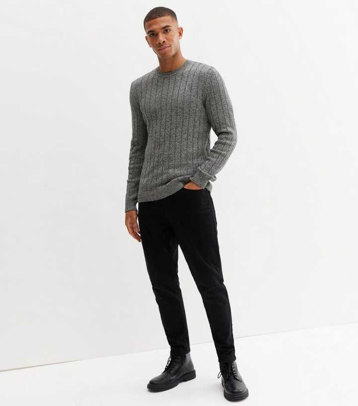 Grey Ribbed Fine Knit Crew Neck Jumper | New Look