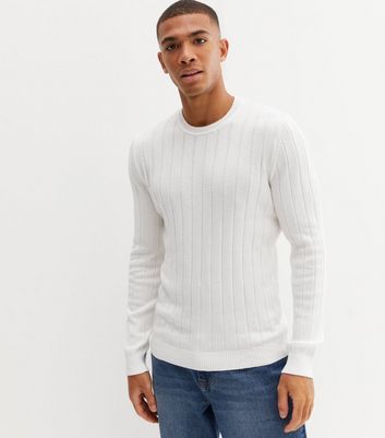 Off White Ribbed Fine Knit Crew Neck Jumper New Look