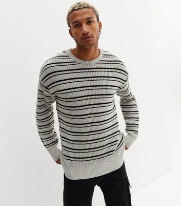 Pale Grey Stripe Relaxed Fit Jumper 