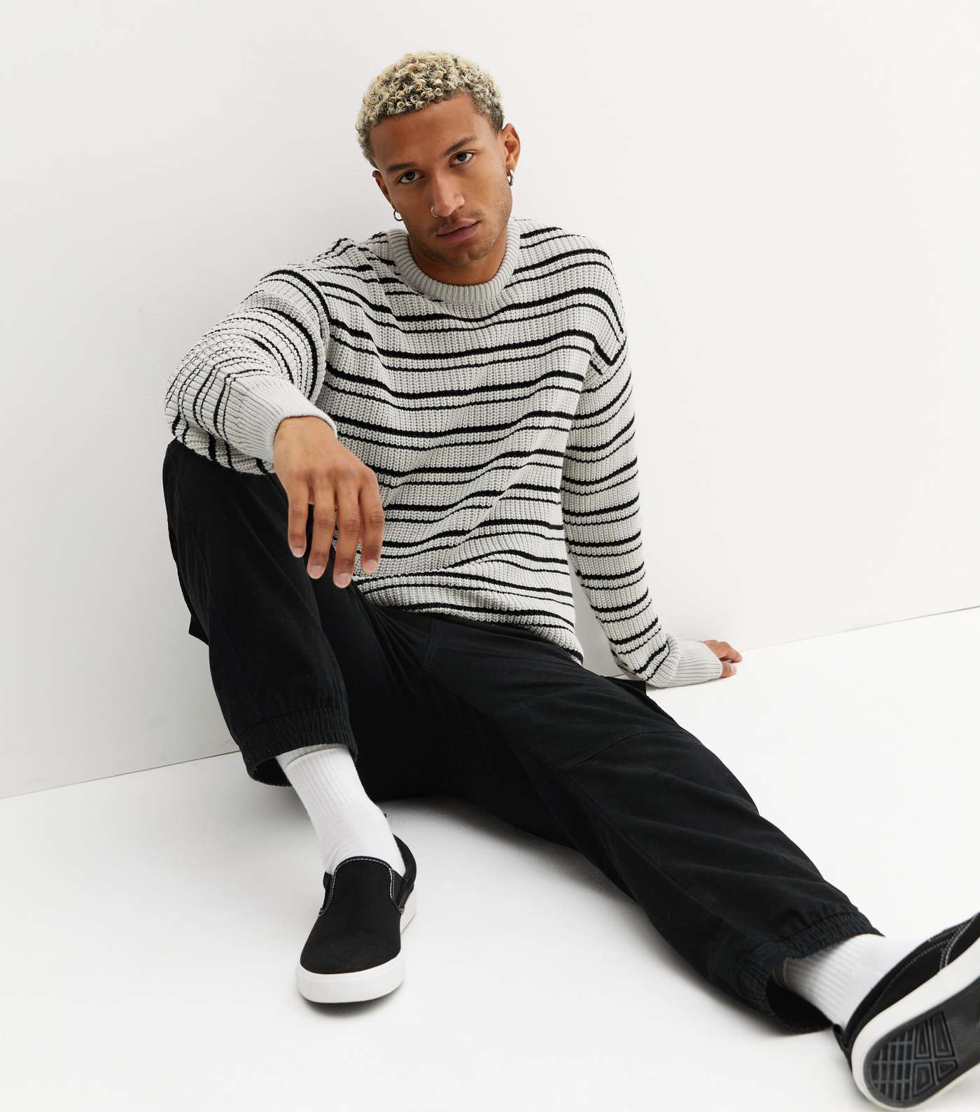 Pale Grey Stripe Relaxed Fit Jumper Image 2