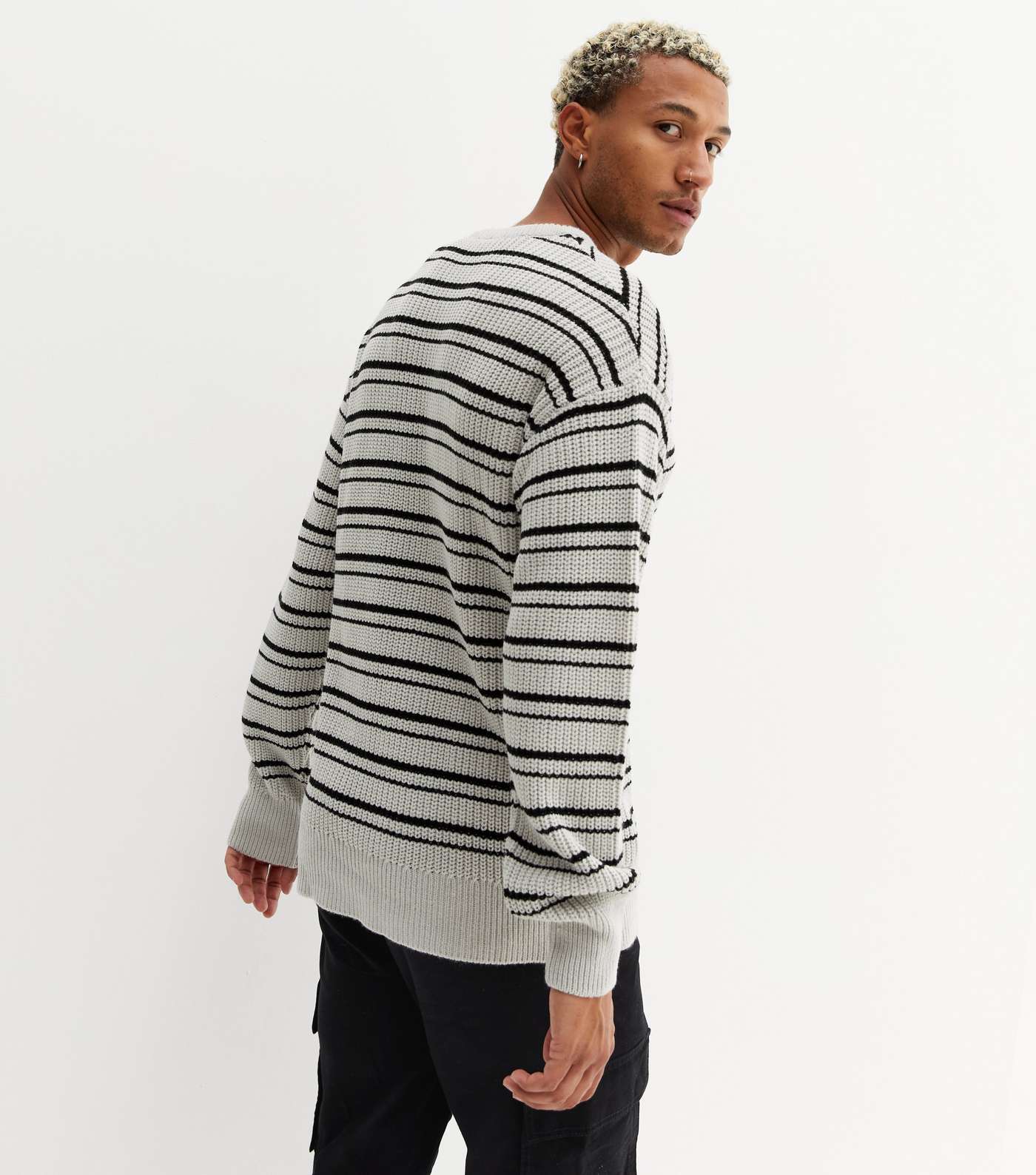 Pale Grey Stripe Relaxed Fit Jumper Image 4