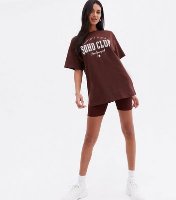 Dark Brown Soho Club Logo T Shirt New Look