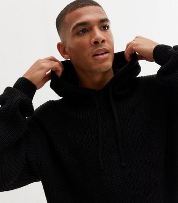 Black Chunky Knit Relaxed Fit Hoodie