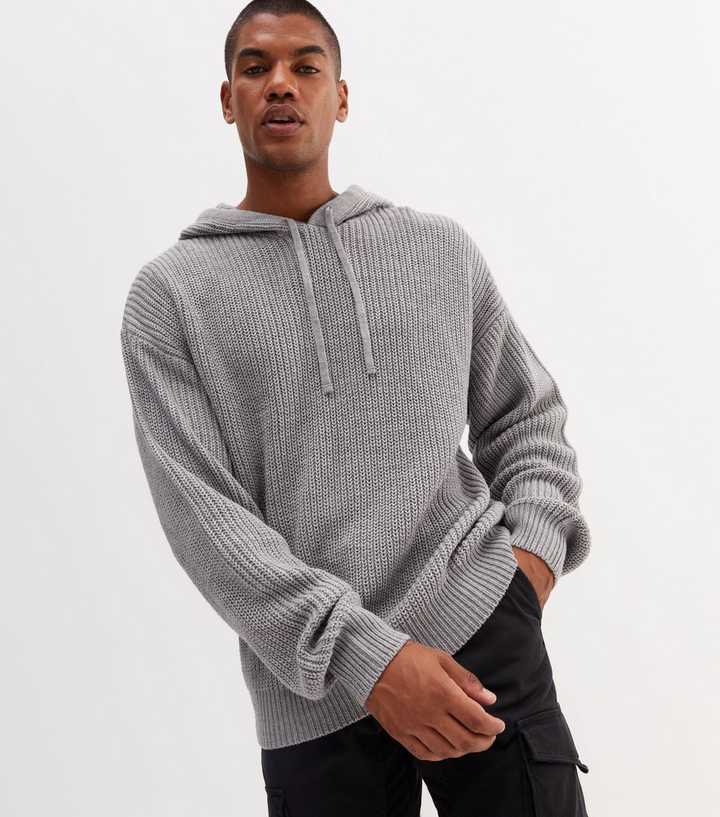 Pale Grey Chunky Knit Relaxed Fit Hoodie | New Look