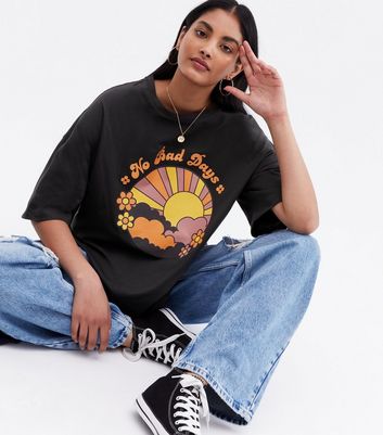 Only Dark Grey No Bad Days Logo Oversized T Shirt New Look