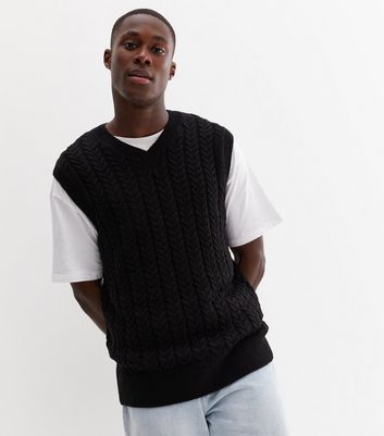 Black Cable Knit Relaxed Fit Vest 