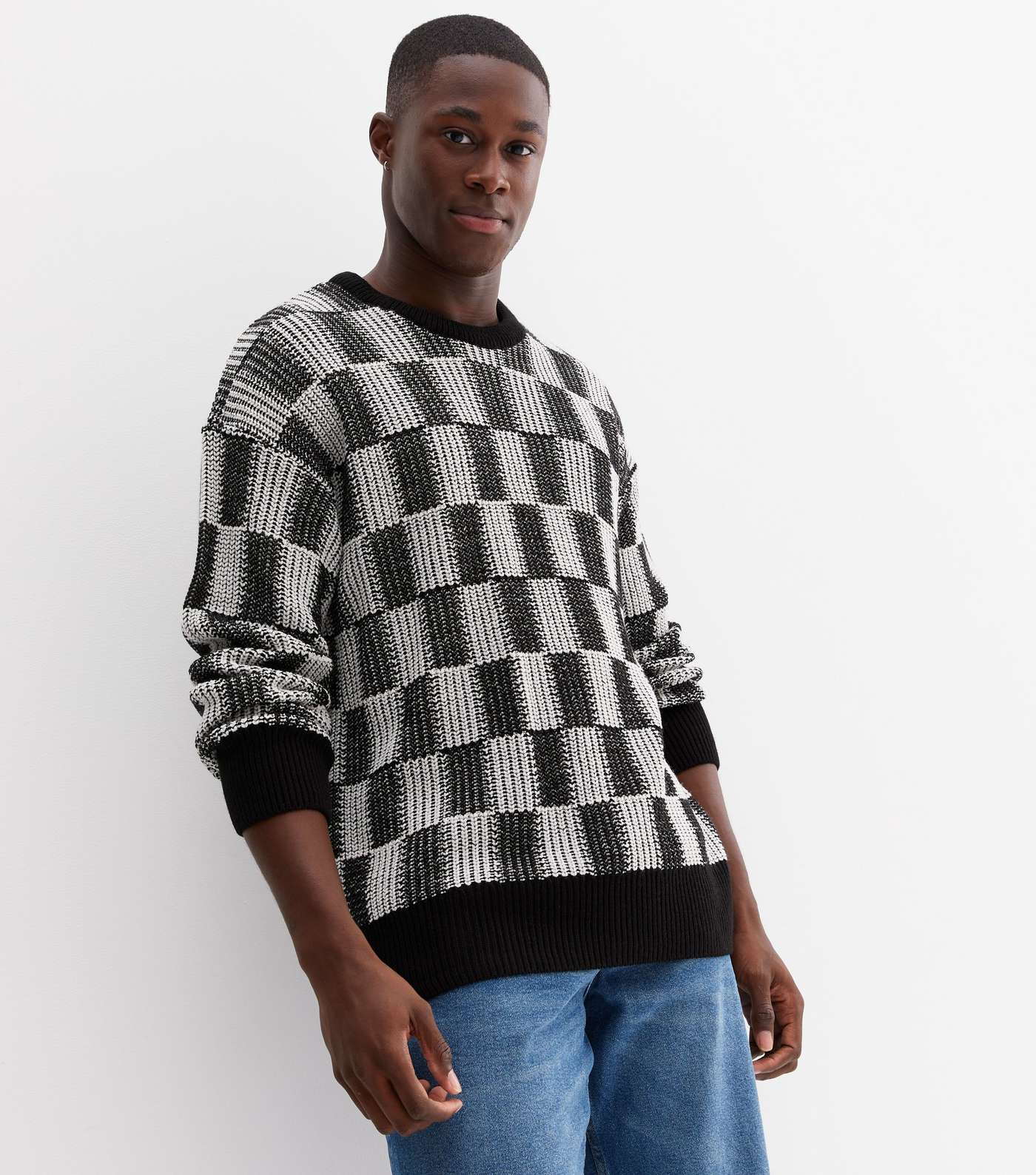 Black Check Tuck Stitch Relaxed Fit Jumper