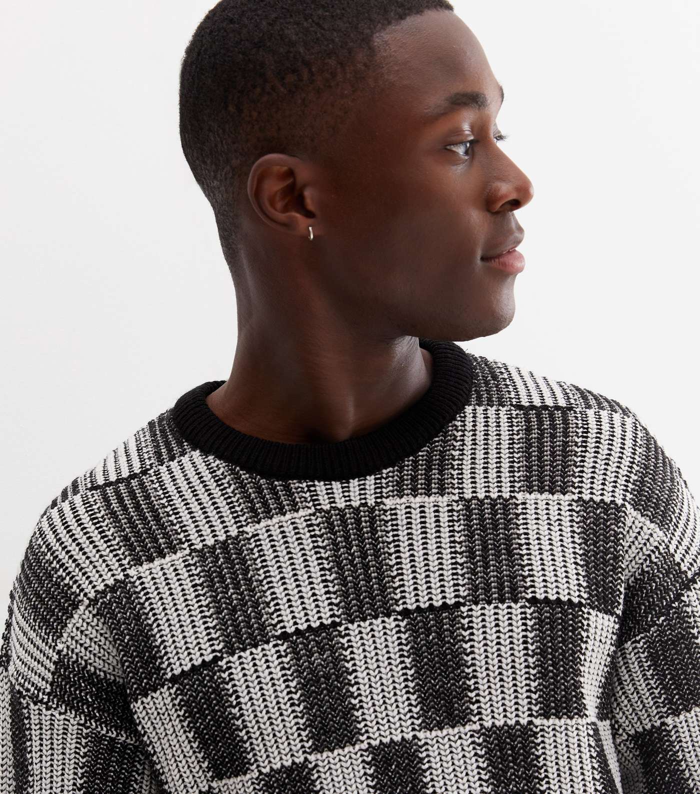 Black Check Tuck Stitch Relaxed Fit Jumper Image 3