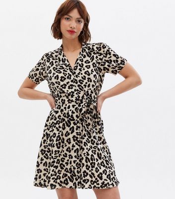 Leopard print tie cheap waist dress