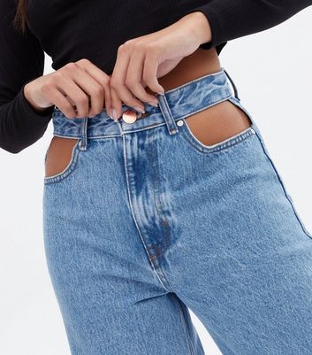 ONLY Petite Pale Blue Cut Out Wide Leg Jeans | New Look