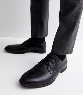 Black Leather Look Derby Shoes New Look