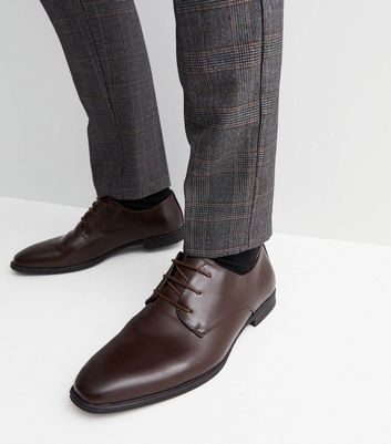 Dark Brown Leather Look Derby Shoes