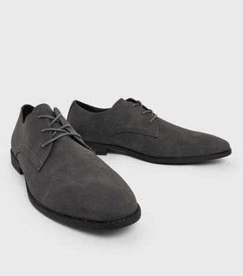 Dark Grey Suedette Derby Shoes | New Look