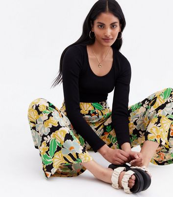 ONLY Black Floral Wide Leg Trousers 
