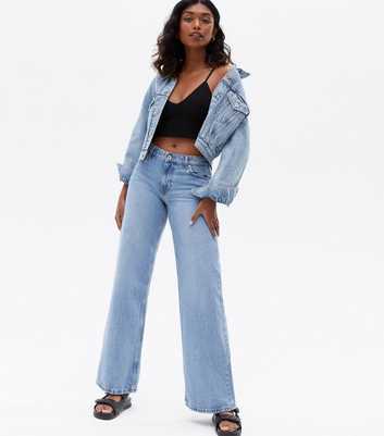 ONLY Pale Blue Mid Rise Wide Leg Jeans