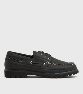Black Suedette Lace Up Chunky Loafers