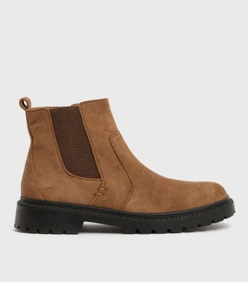 Tan Suedette Chunky Chelsea Boots