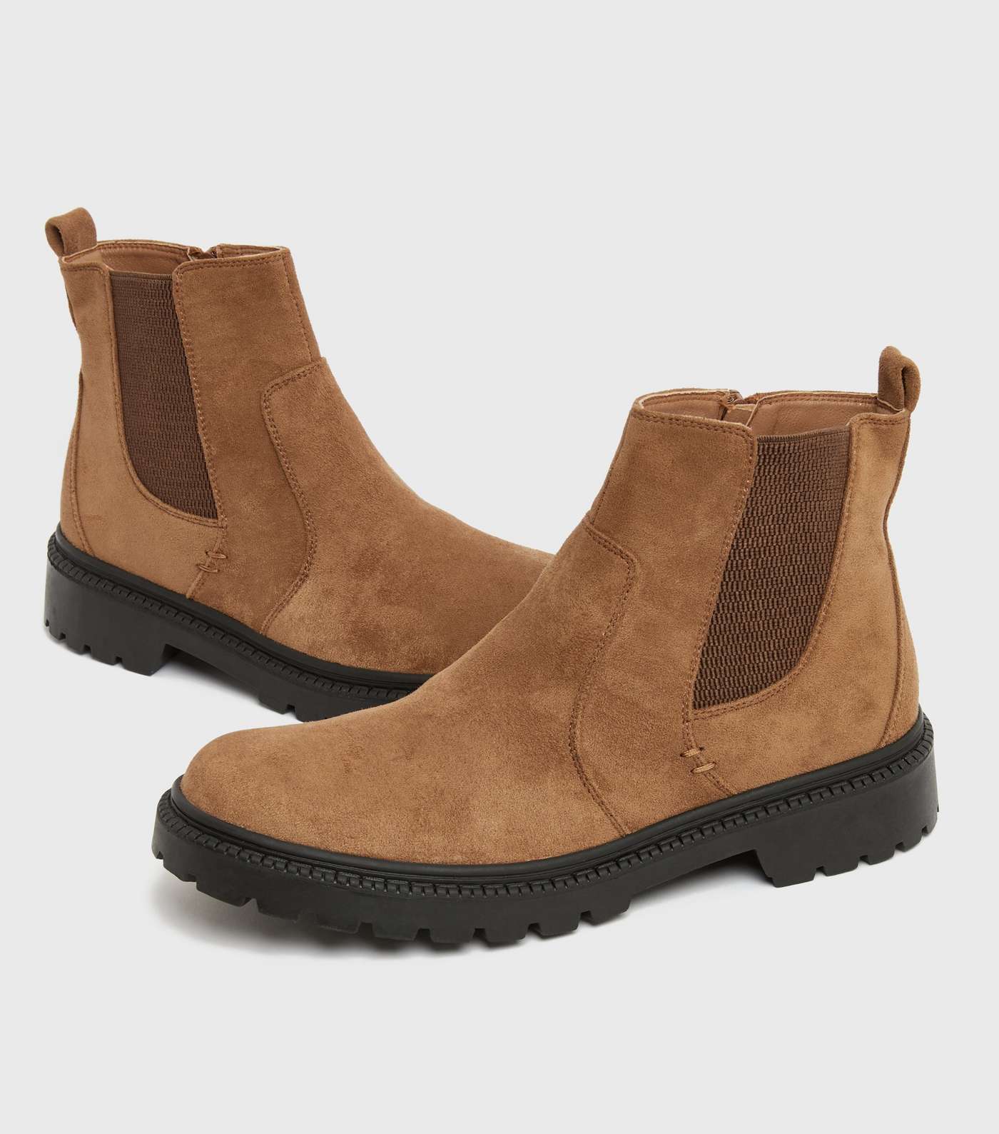 Tan Suedette Chunky Chelsea Boots Image 3