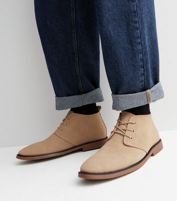 Stone Suedette Lace Up Desert Boots New Look