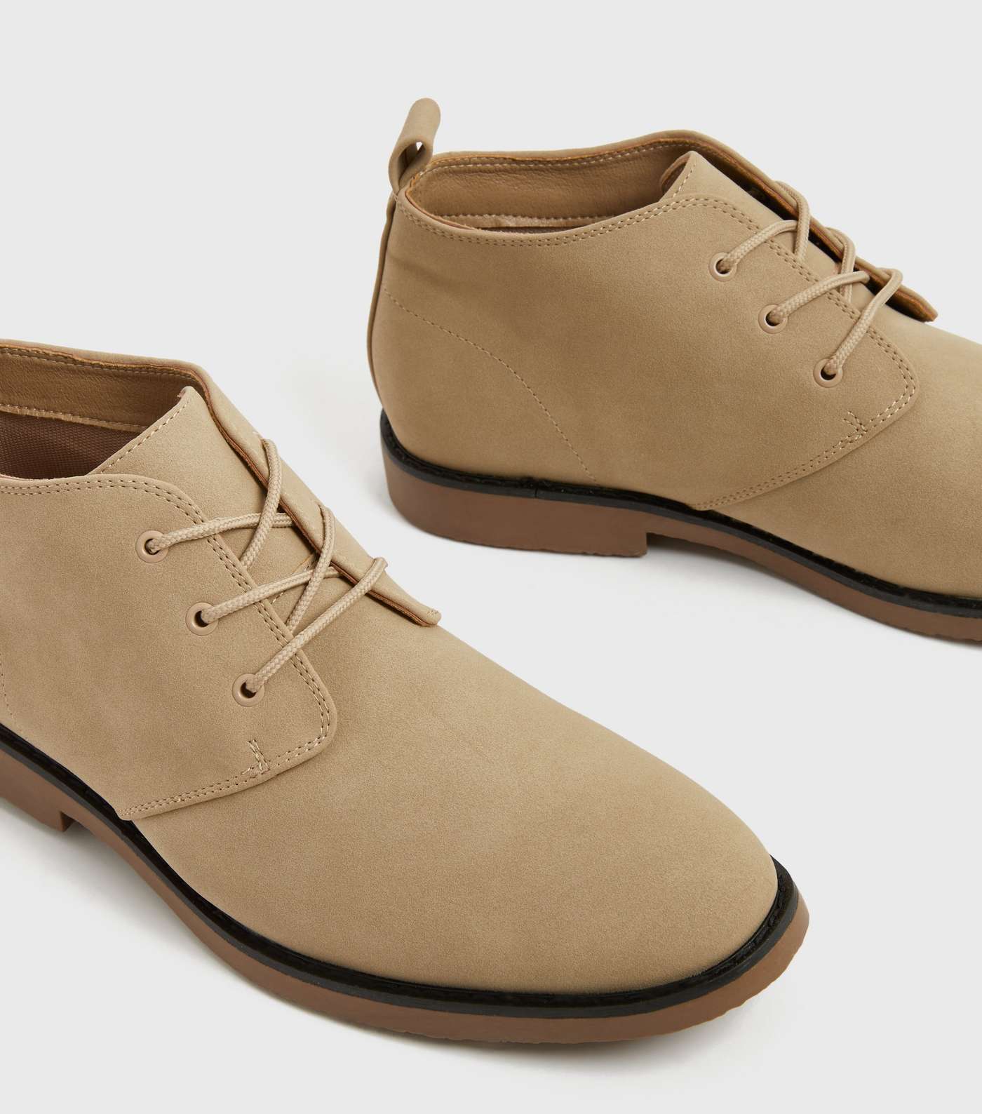 Stone Suedette Lace Up Desert Boots Image 3