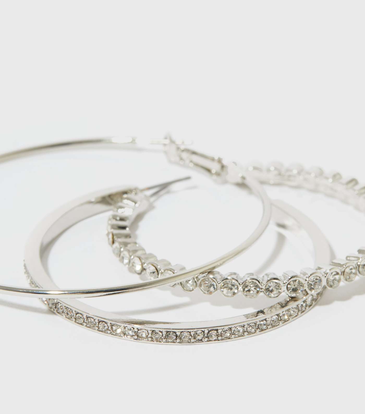 Time to Sparkle 3 Pack Silver Diamanté Large Hoop Earrings Image 3