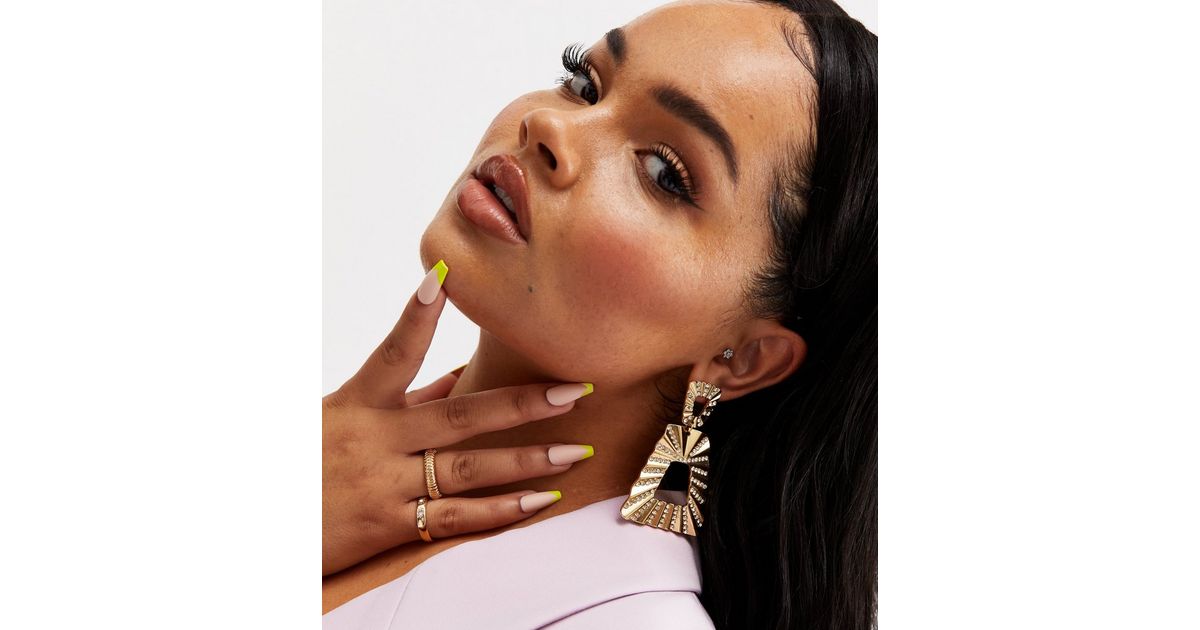 Sun Sea and Sparkly Gold Diamanté Doorknocker Earrings | New Look Sun Sea and Sparkly Gold Diamanté Doorknocker Earrings | New Look