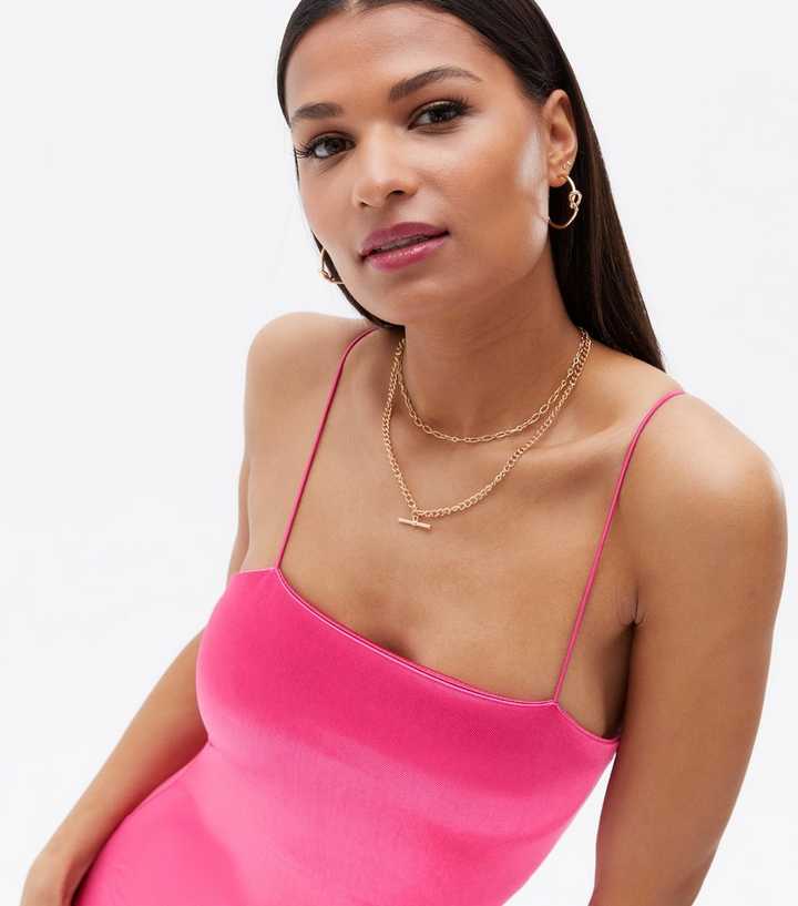 bright coloured bodycon dresses Bodycon Neon Pink Satin Dress New Look Pink Satin Dress Bright Pink Satin Square Neck Mini