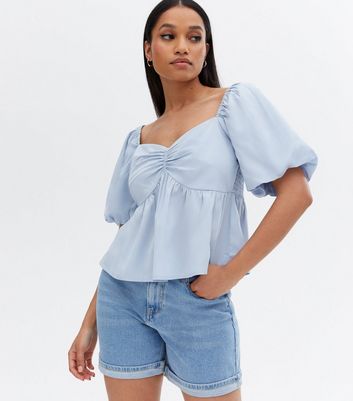 Light blue puff online sleeve top