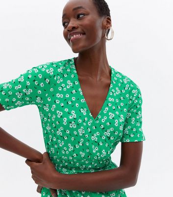 Green ditsy outlet wrap dress