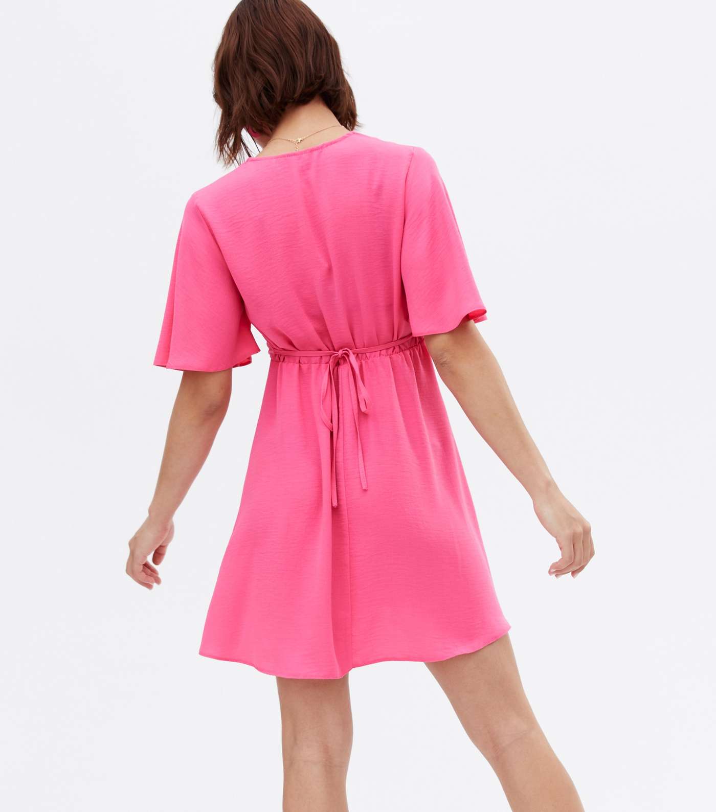 Pink Button Front Flutter Sleeve Mini Dress Image 4