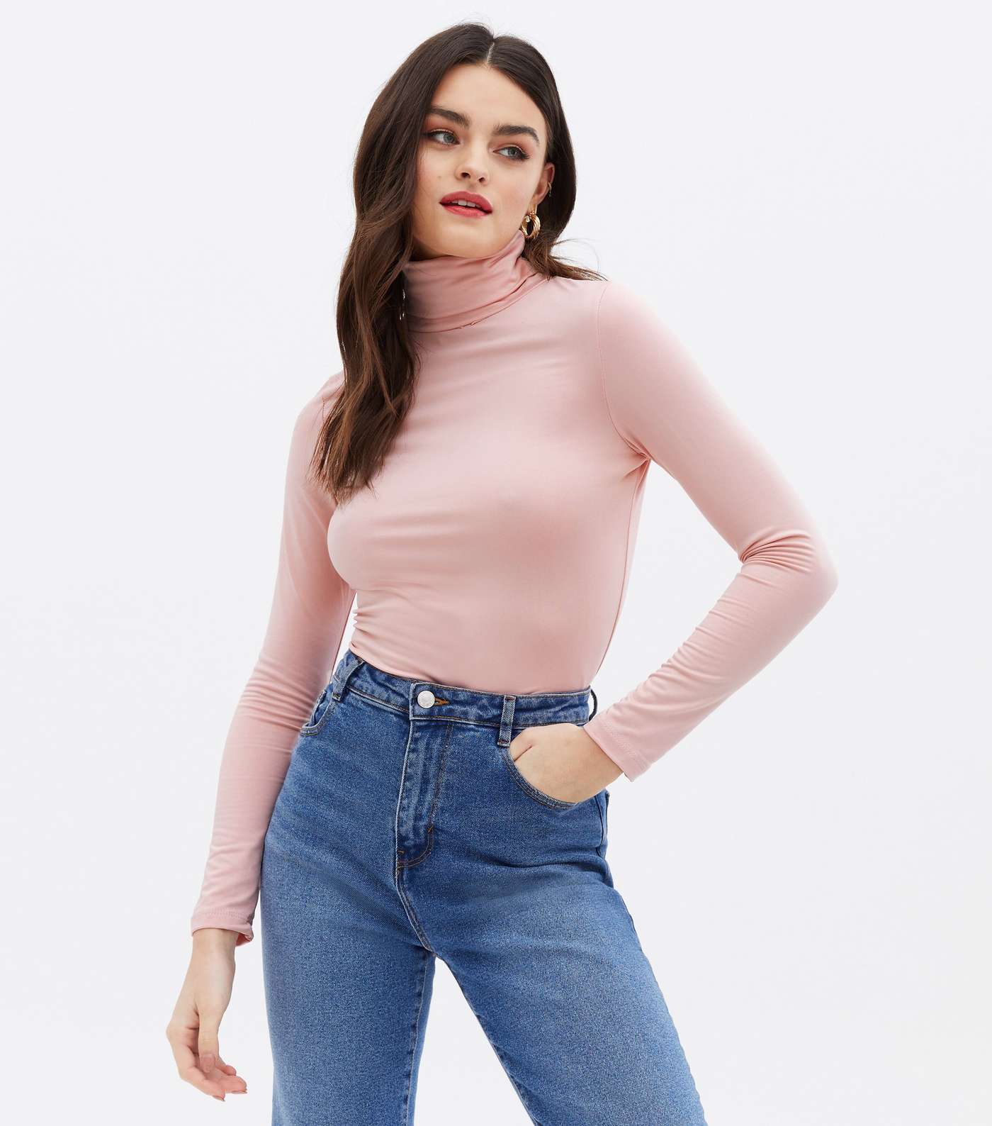 Blue Vanilla Pale Pink Fleece Lined Roll Neck Top Image 2