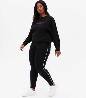 Blue Vanilla Curves Black Stripe Fleece Leggings