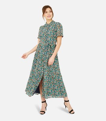 Damen Bekleidung Yumi Green Ditsy Floral Midi Shirt Dress