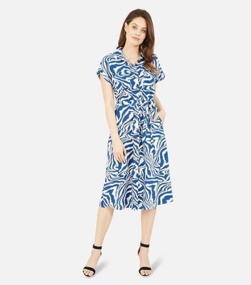Damen Bekleidung Yumi Bright Blue Zebra Print Midi Shirt Dress