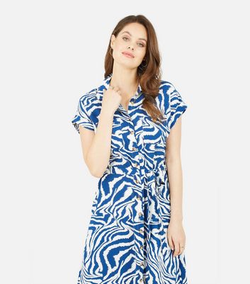 Yumi Bright Blue Zebra Print Midi Shirt Dress New Look