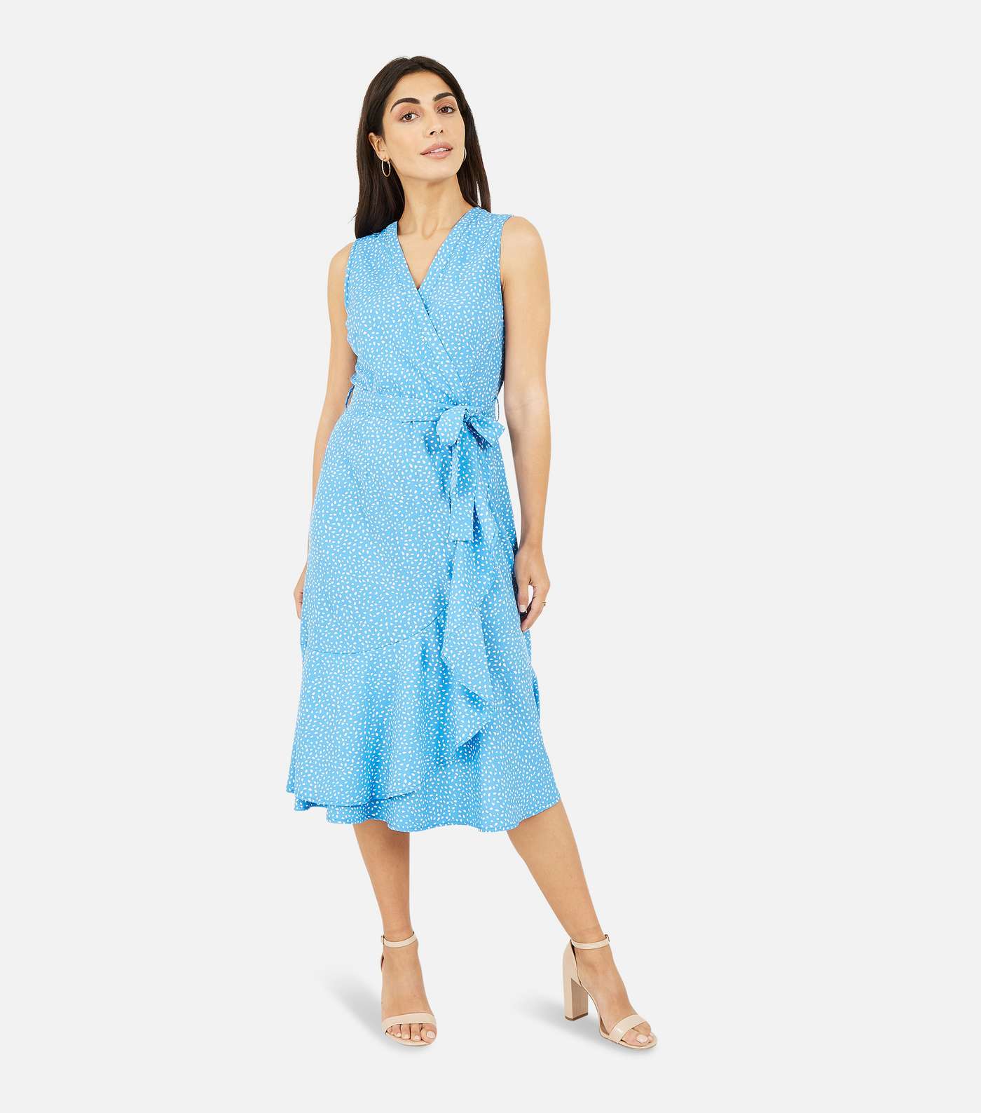 Mela Pale Blue Abstract Midi Wrap Dress Image 2