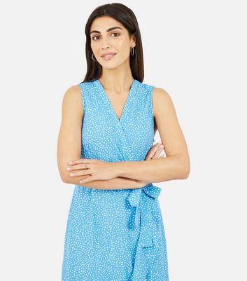 Mela Pale Blue Abstract Midi Wrap Dress 